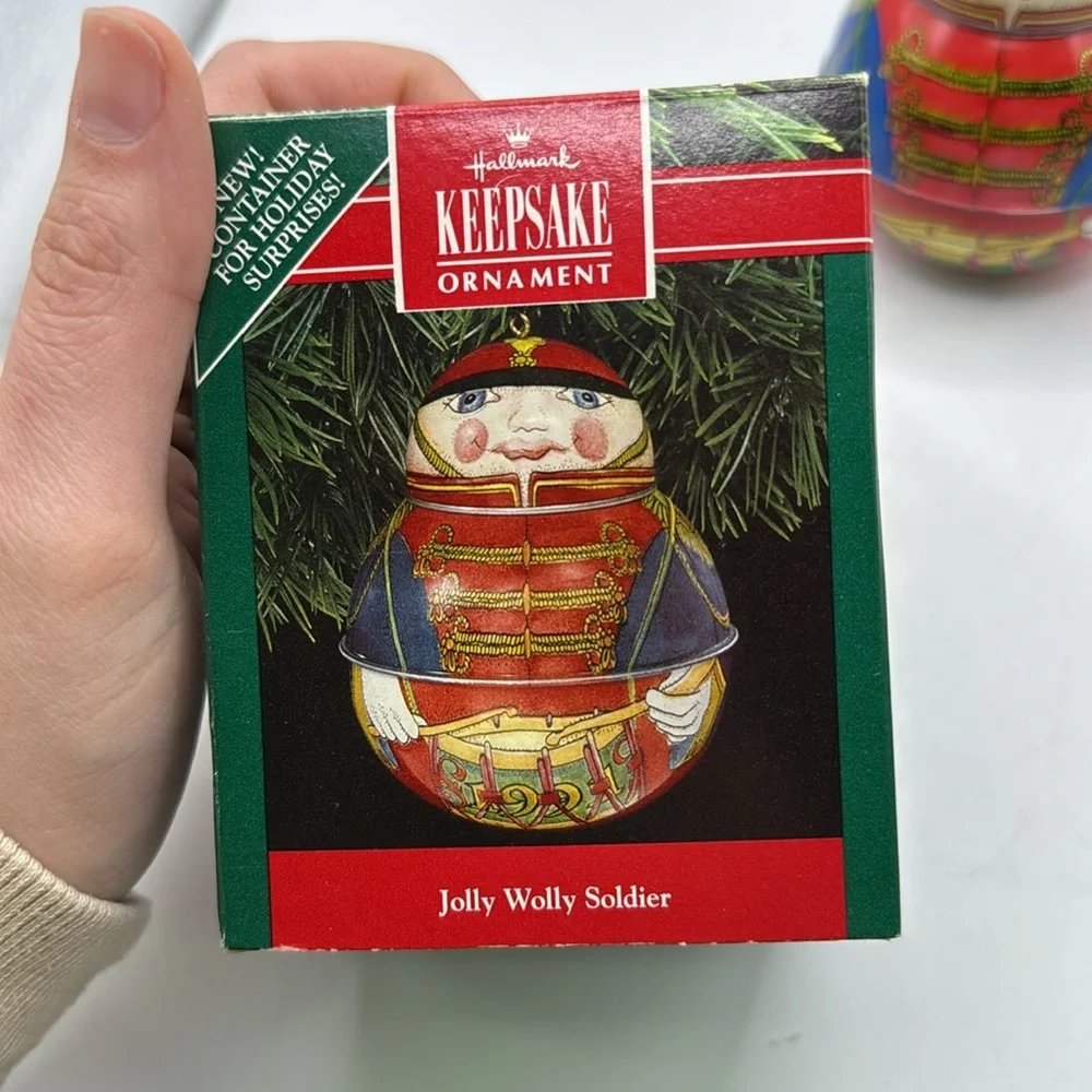 Vintage Hallmark Jolly Wolly Soldier Keepsake Christmas Ornament Tin Container